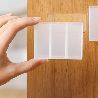 Mini Wall Mount Storage Box – 3 Compartment Self Adhesive Transparent Organizer for Bathroom