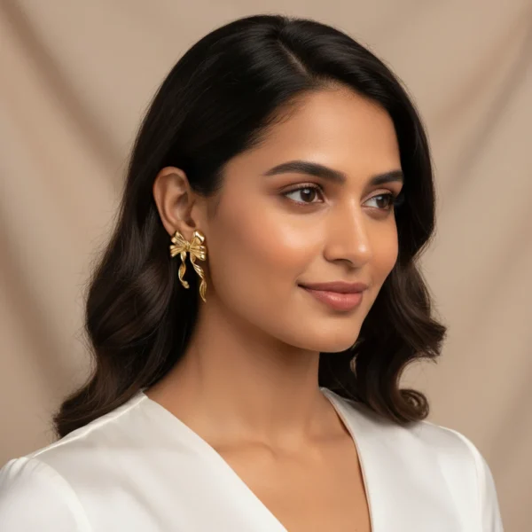 Gold Plated Bow Stud Earrings - Image 4