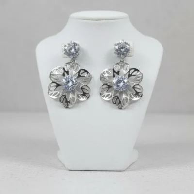 Elegant Flower Drop Earrings with Diamond – Floral Dangle Jewelry