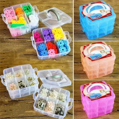 3 Layers 18 Grid Plastic Transparent Jewelry Storage Box Case Craft Boxes