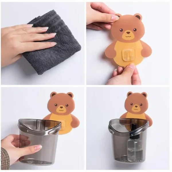 Cartoon Bear Self-Adhesive Toothbrush Holder - Image 4