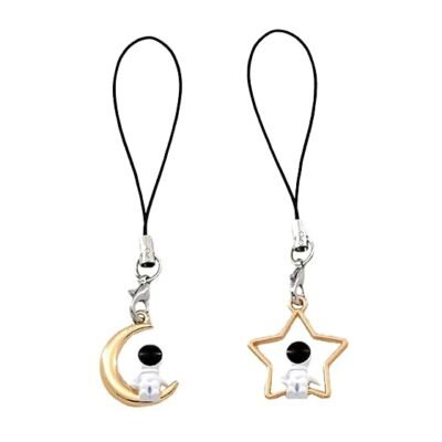 Girls Dolphin Whale Fish Moon Star Astronaut Pendant Round Panda Unicorn Pack of 2 Enamel Keychain Necklace Lanyard Thread Girls Phone Charms Cute Women Hanging Cartoon