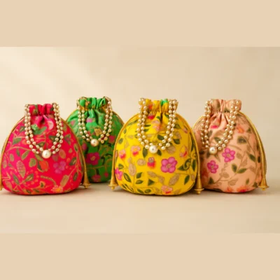 Cremon Floral Potli Bags with Beaded Handle