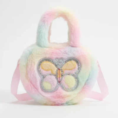 Plush Fur Butterfly Sling Bag for Girls