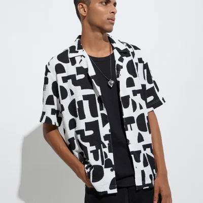 White Abstract Patterned Relaxed-Fit Shirt