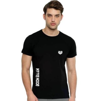 Men’s Black Cotton T-Shirt with BOOMBAAM Logo Print