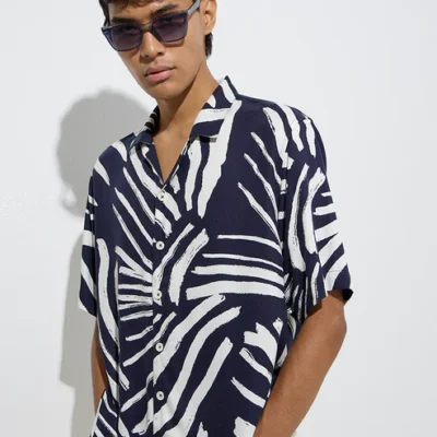 Navy Abstract Design Relaxed-Fit Shirt